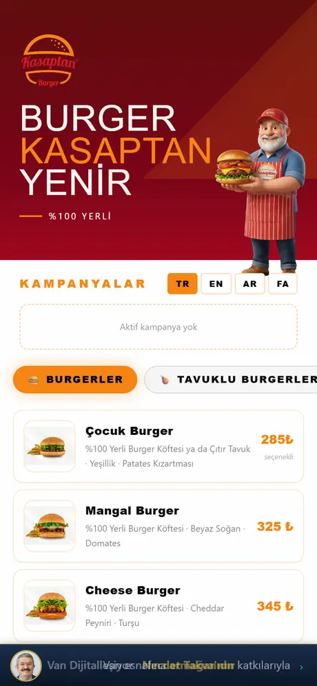 Kasaptan Burger menüsü